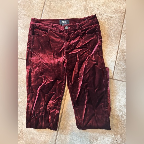 PAIGE Deep Red Velvet Trousers - Picture 1 of 6